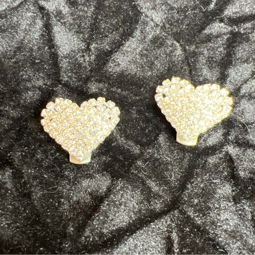Vintage Bluette of France Heart Shaped Shoe Clips Silver Toned Clear Rhinestones